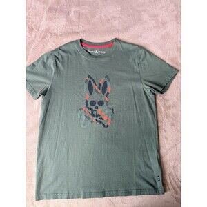 Psycho Bunny Mens Pima Cotton Graphic T-Shirt Olive Green Sz 4/S Logo Tee